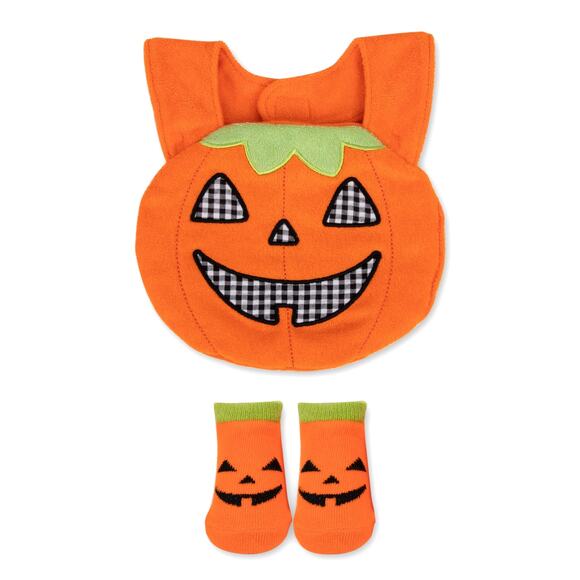 Baby Essentials Baby Boys and Baby Girls Holloween Bib and Socks Set NWT - Picture 1 of 4